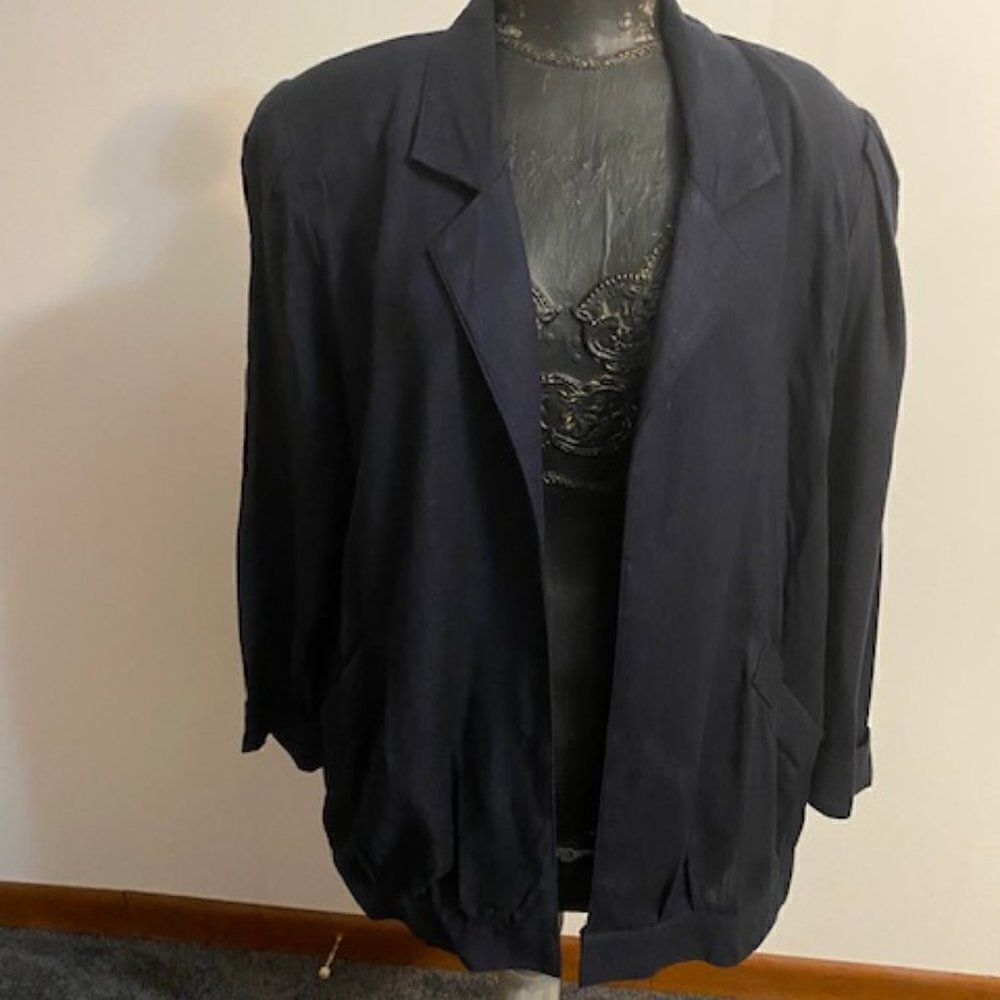 Liz Baker Vintage Deadstock Navy Blue open blazer, size 16W